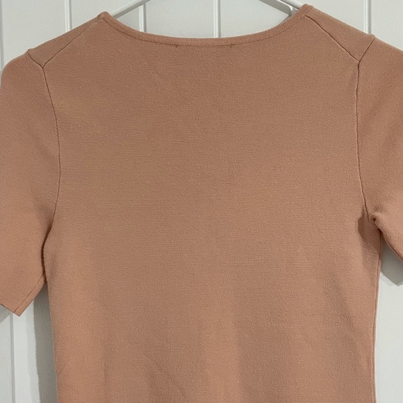 Ann Taylor Dusty Pink Knitted Short Sleeves Embroidered Hem Dress - Picture 4 of 7